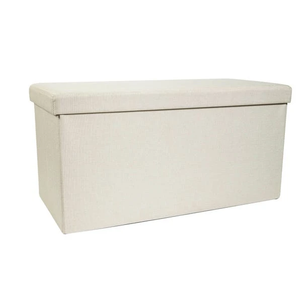 Dunelm Foldable Faux Linen Cream Ottoman - Image 2