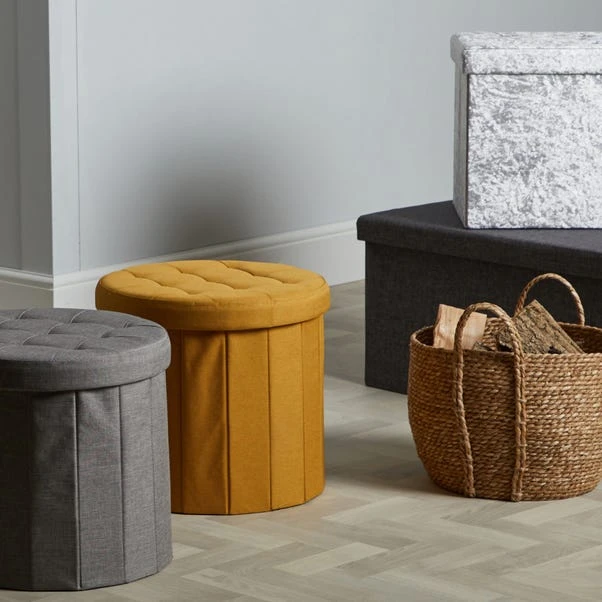 Dunelm Round Grey Shoe Storage Ottoman - Image 2