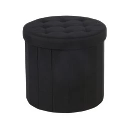 Dunelm Round Black Faux Leather Shoe Ottoman