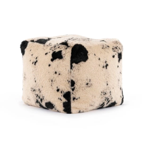 Dunelm Faux Cow Hide Black Pouffe - Image 2