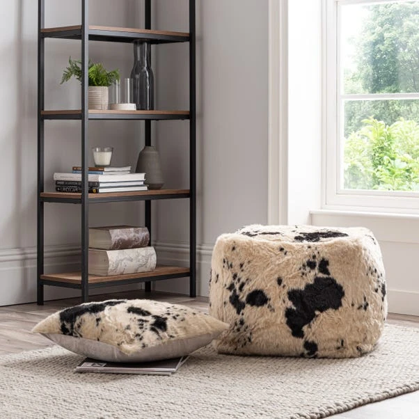 Dunelm Faux Cow Hide Black Pouffe - Image 5
