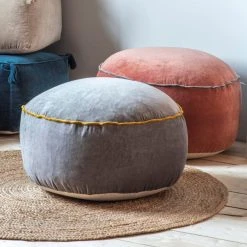 Cedar & Sage Gabrielle Grey Velvet Pouffe