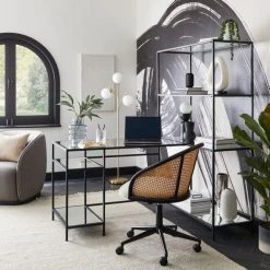 Dunelm Claudia Black Mirrored Corner Ladder Desk