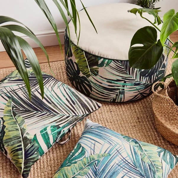 Dunelm Palm Print Tapestry Pouffe 7 Dunelm Palm Print Tapestry Pouffe - Image 5