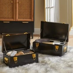 Dunelm Set Of 2 Black Metal Trunk