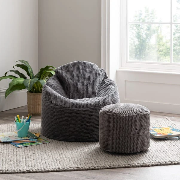 Dunelm Kid's Jenson Charcoal Waffle Pouffe - Image 6