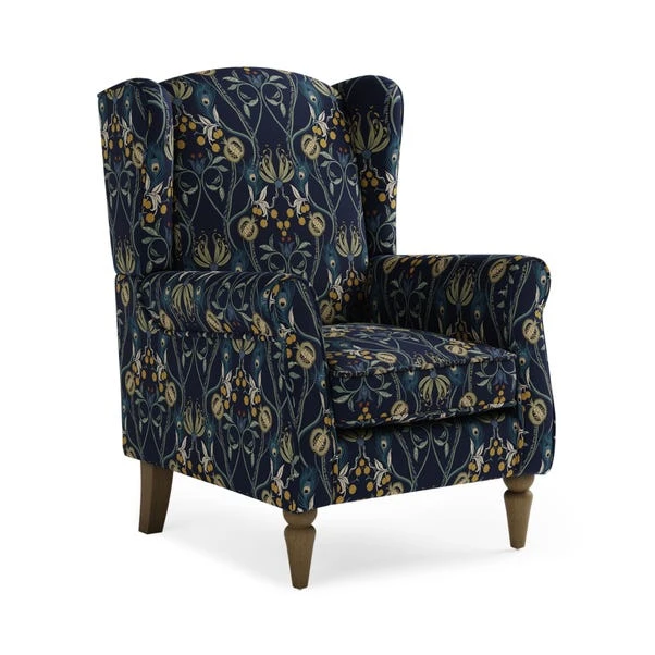 Dunelm Oswald Navy Havisham Print Wingback Armchair - Image 2