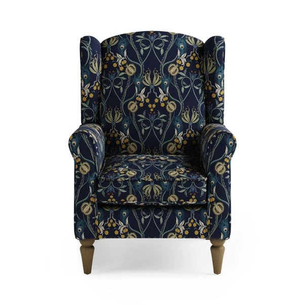Dunelm Oswald Navy Havisham Print Wingback Armchair - Image 3