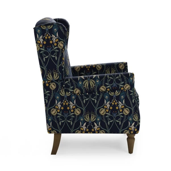 Dunelm Oswald Navy Havisham Print Wingback Armchair - Image 4