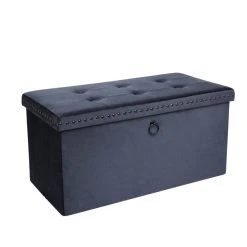 Dunelm Luxe Traveller Navy Velvet Ottoman -House of Reeves store 30769867 alt03