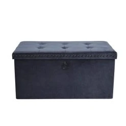 Dunelm Luxe Traveller Navy Velvet Ottoman -House of Reeves store 30769867 alt04