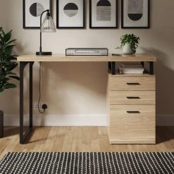 Dunelm Edison Storage Desk Oak Effect