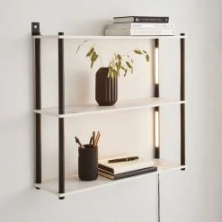 Dunelm Aiko Wall Unit With LED Lights Black And Faux Marble