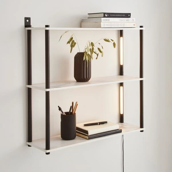Dunelm Aiko Wall Unit With LED Lights Black And Faux Marble
