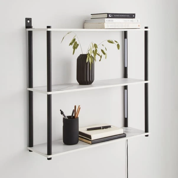 Dunelm Aiko Wall Unit With LED Lights Black And Faux Marble - Image 2