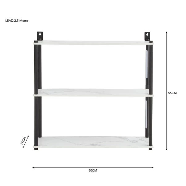 Dunelm Aiko Wall Unit With LED Lights Black And Faux Marble - Image 6