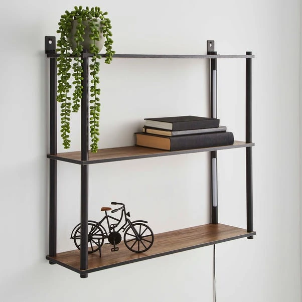 Dunelm Fulton Wall Unit With LED Lights Rustic Pine - Image 2